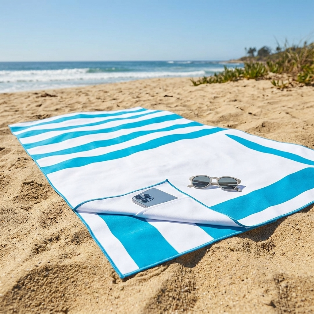 Serviette de plage Jeffrey avec poche imperméable et housse